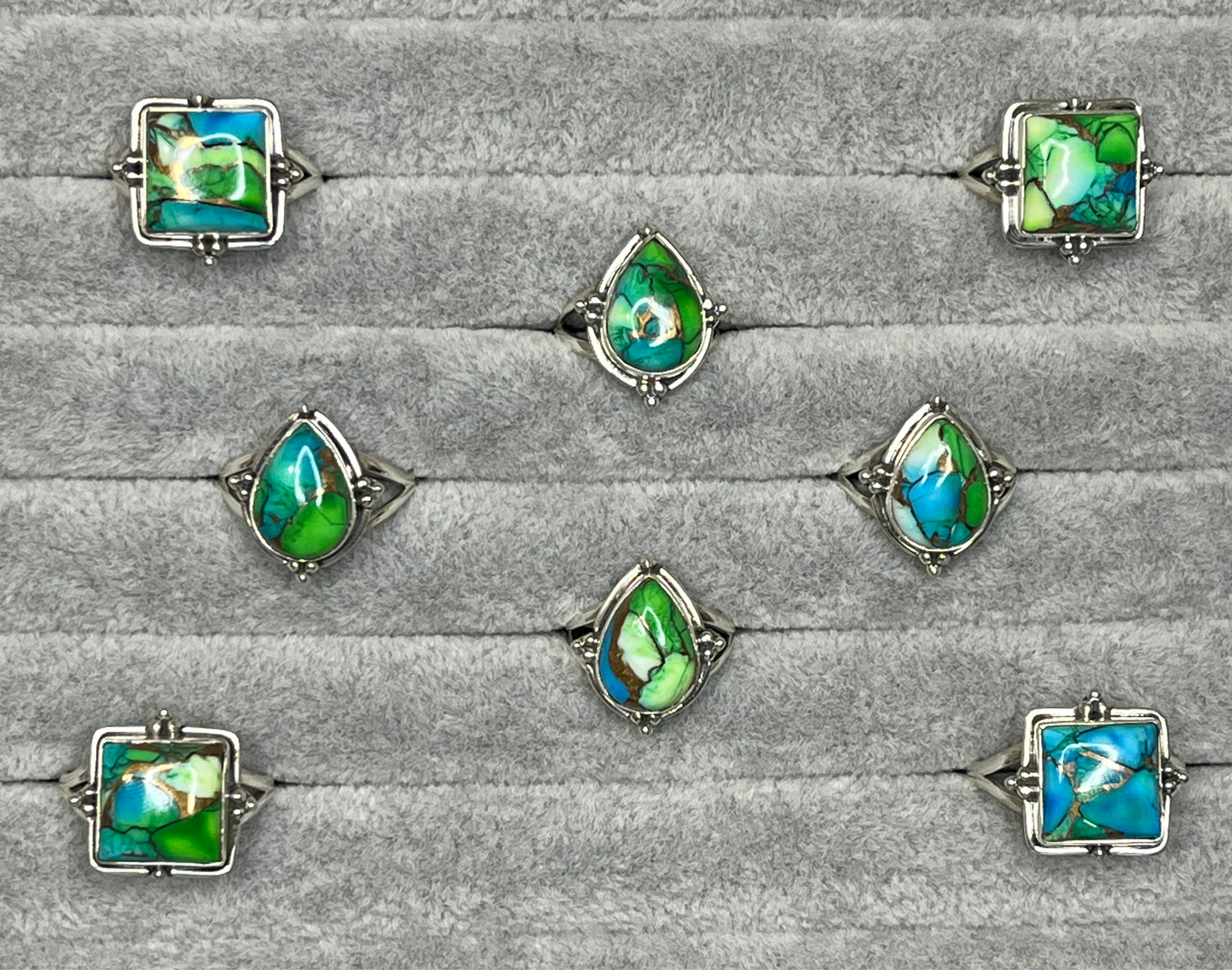 Peacock Dahlia Sterling Silver Rings