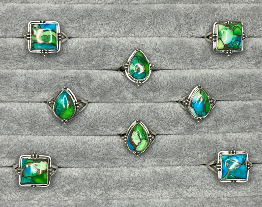Peacock Dahlia Sterling Silver Rings
