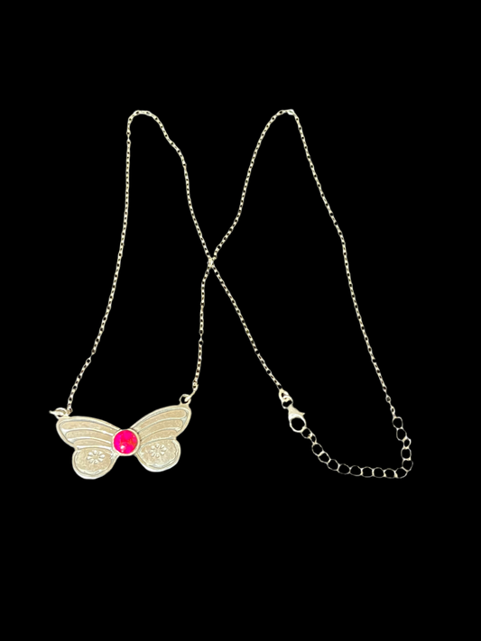 Pink Copper Turquoise Butterfly Necklace