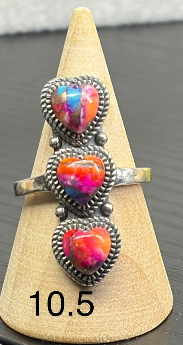 Pink Dahlia Triple Heart Ring