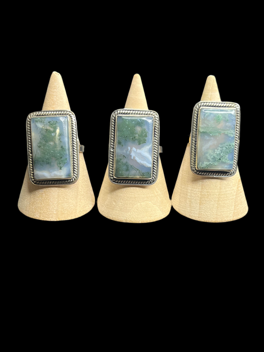 Moss Agate Sterling Silver Rings