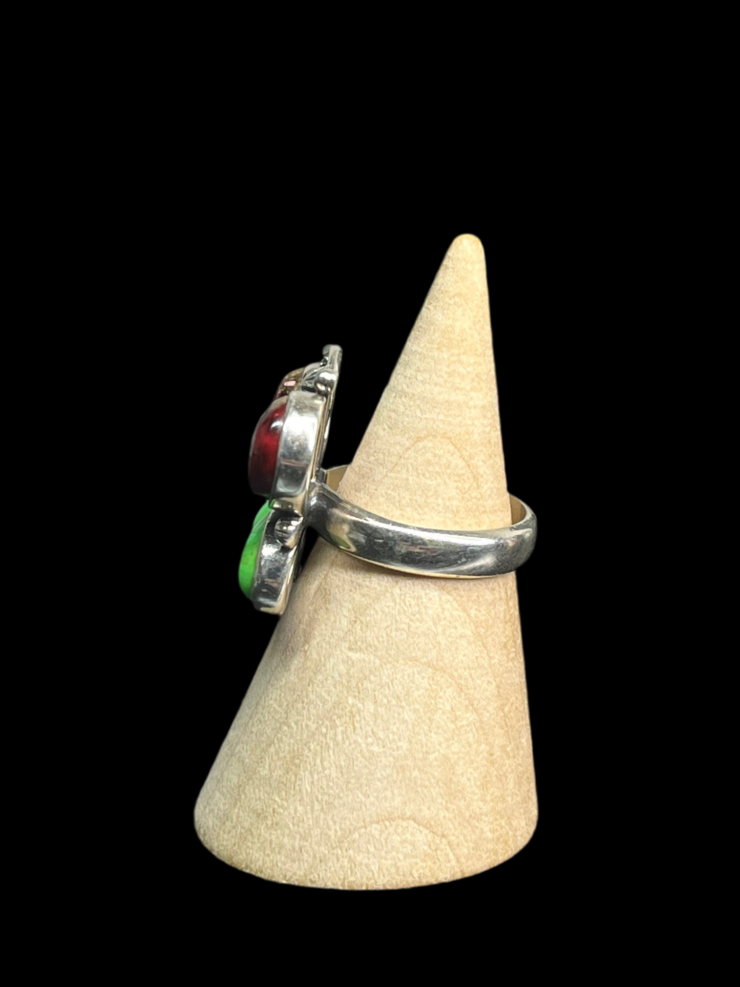 Red Dahlia & Green Mojave Turquoise Butterfly Ring - size 6