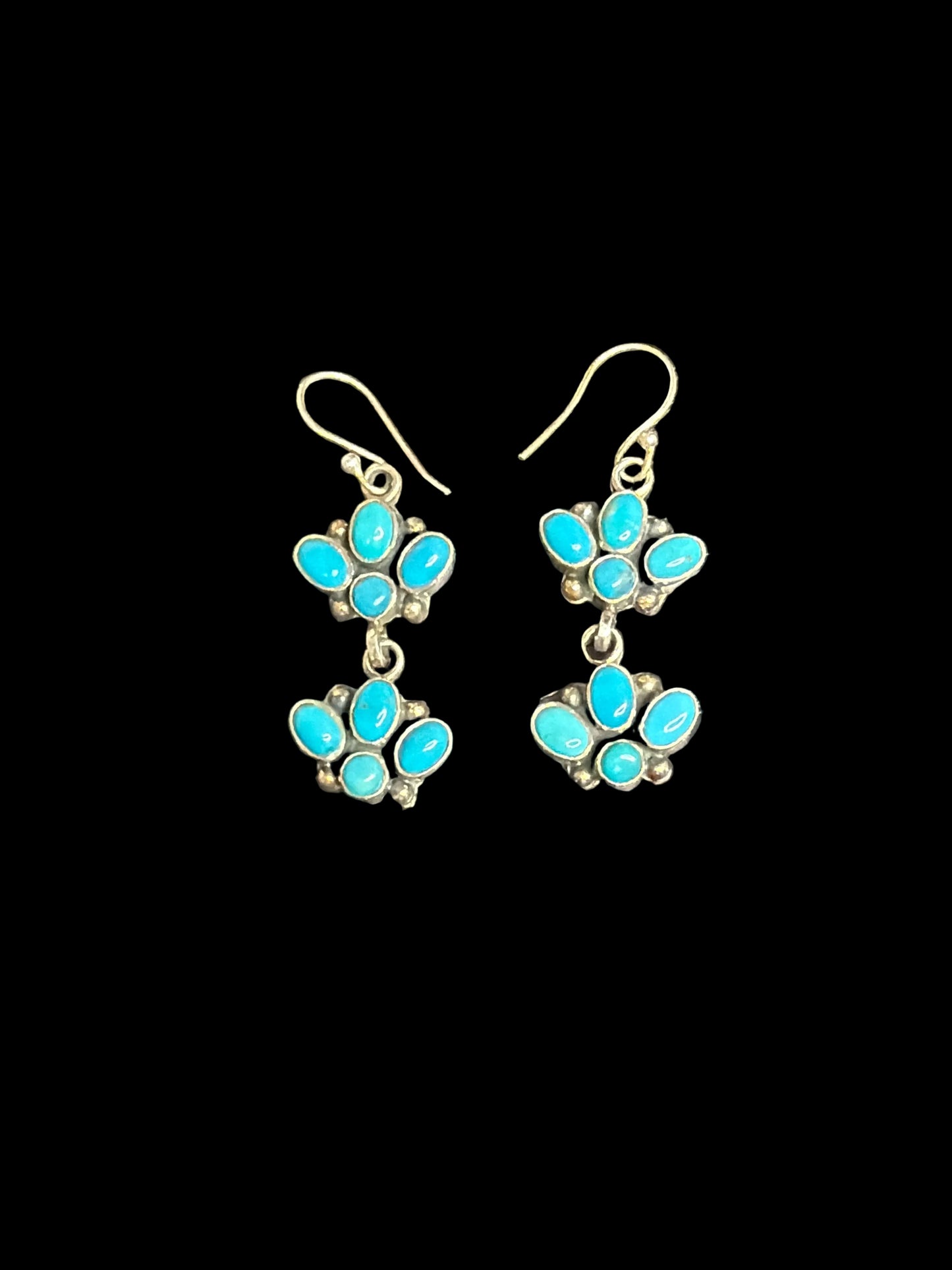 Handcrafted Kingman Turquoise Cluster Dangle Earrings