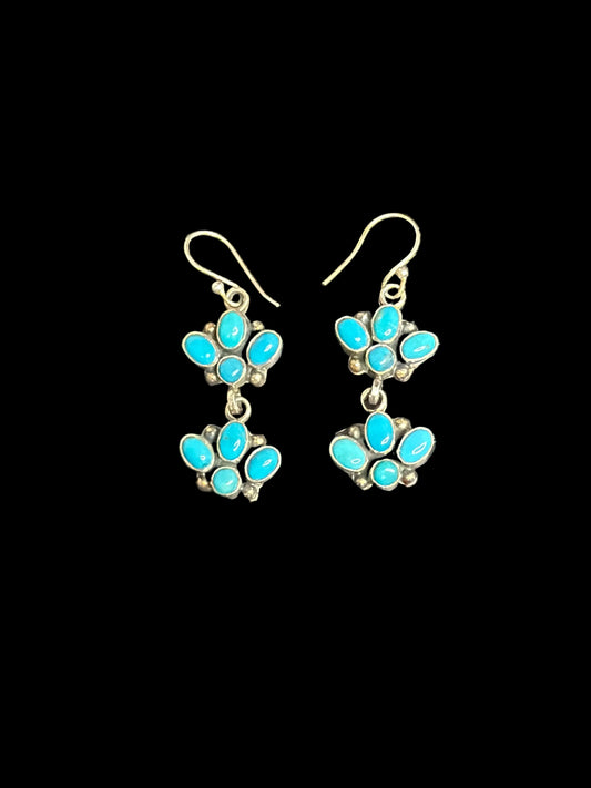 Handcrafted Kingman Turquoise Cluster Dangle Earrings