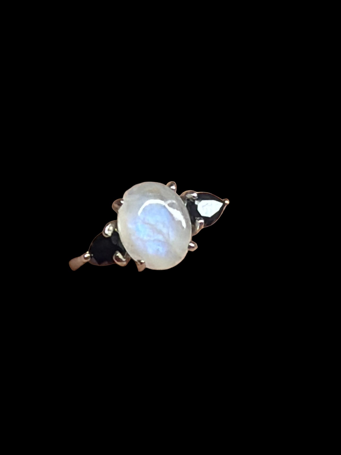 Rainbow Moonstone & Sapphire Ring - size 7.5