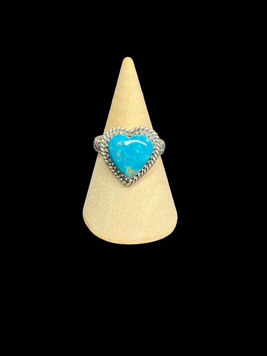 Handcrafted Kingman Turquoise Heart Ring - size 8
