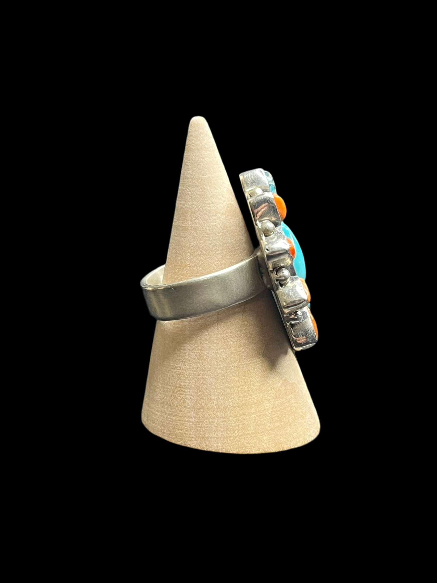 Mojave, Blue Copper Turquoise & Orange Spiny Ring - Adjustable