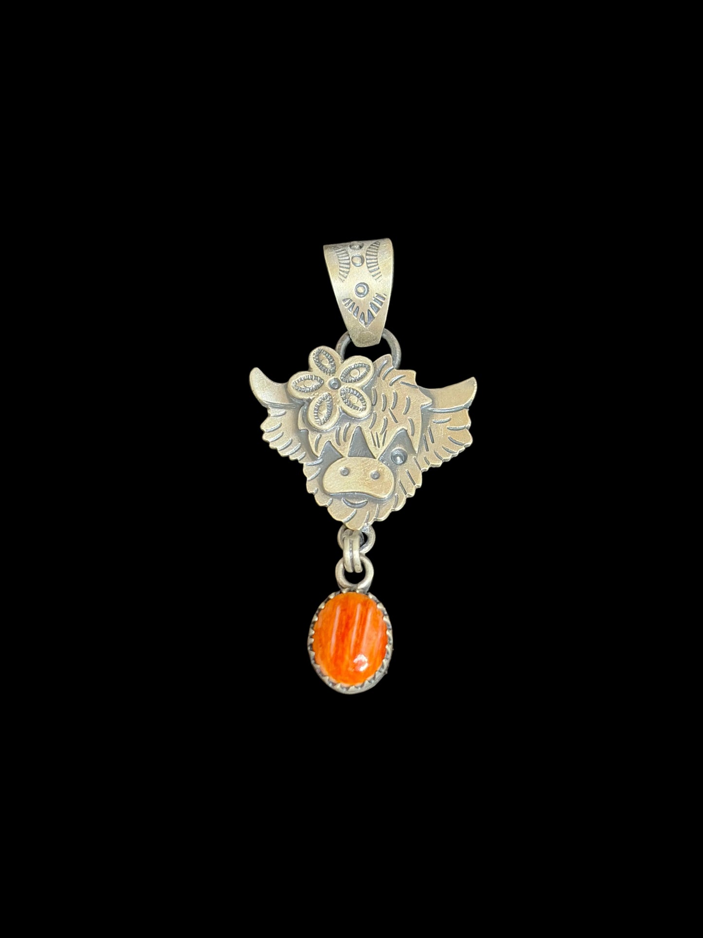 Handcrafted Orange Spiny Highland Cow Pendant