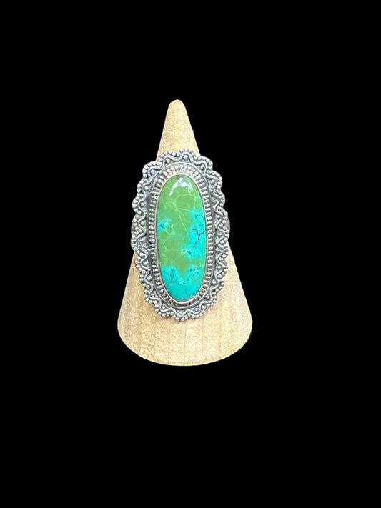 Handcrafted Kingman Turquoise Statement Ring - size 9