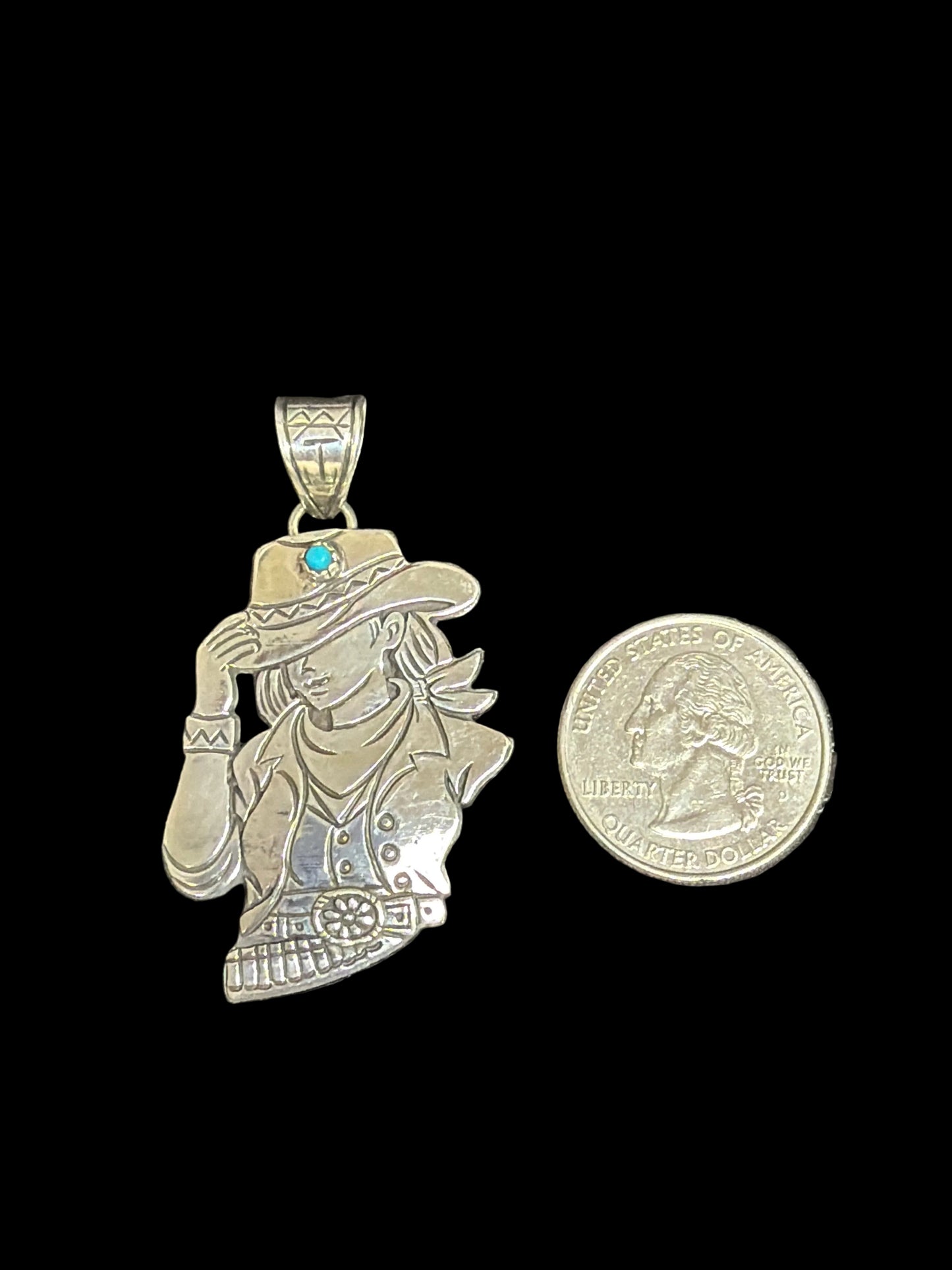 Handcrafted Cowgirl Pendant With Kingman Turquoise