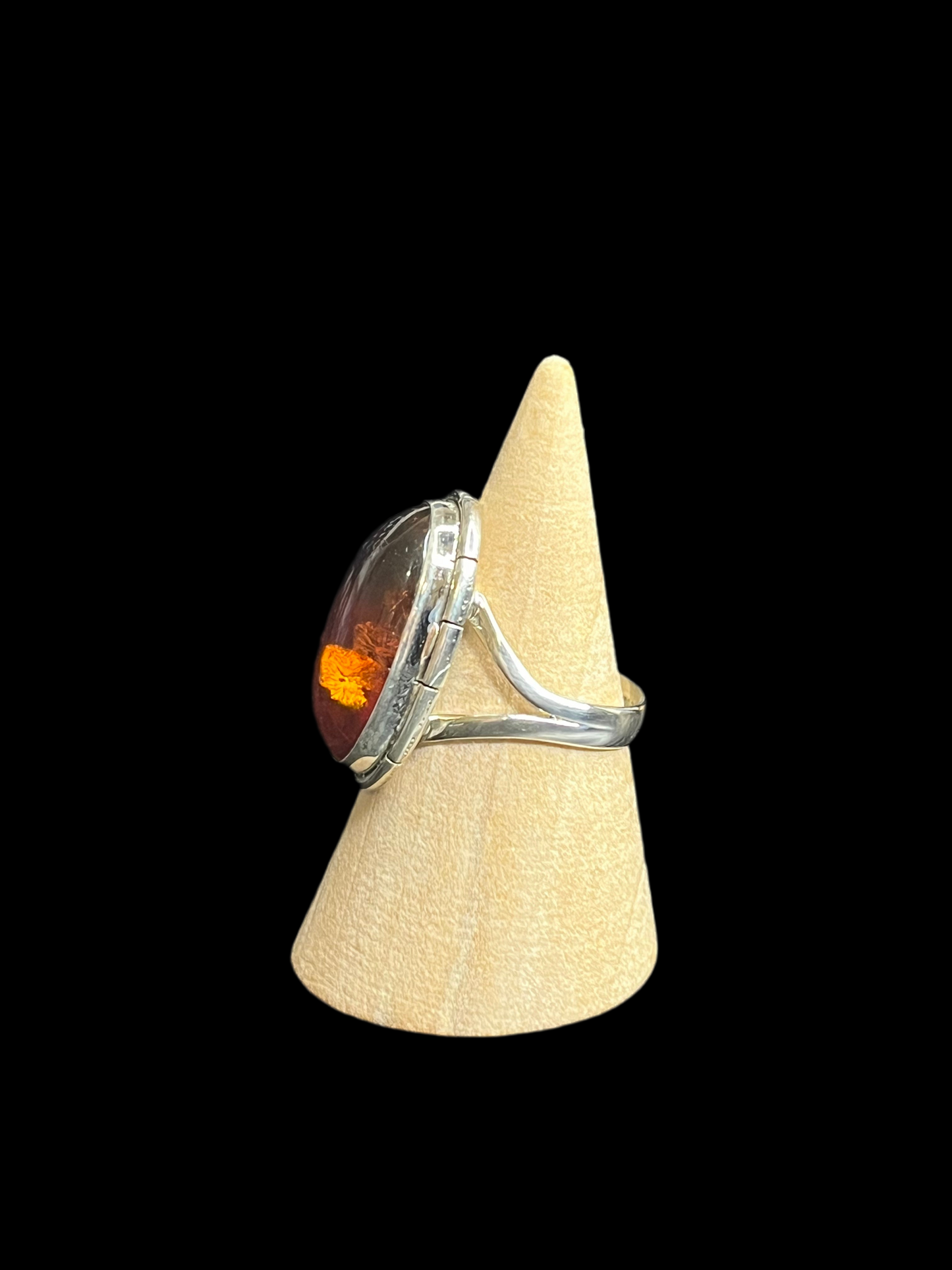Amber Sterling Silver Ring - size 8