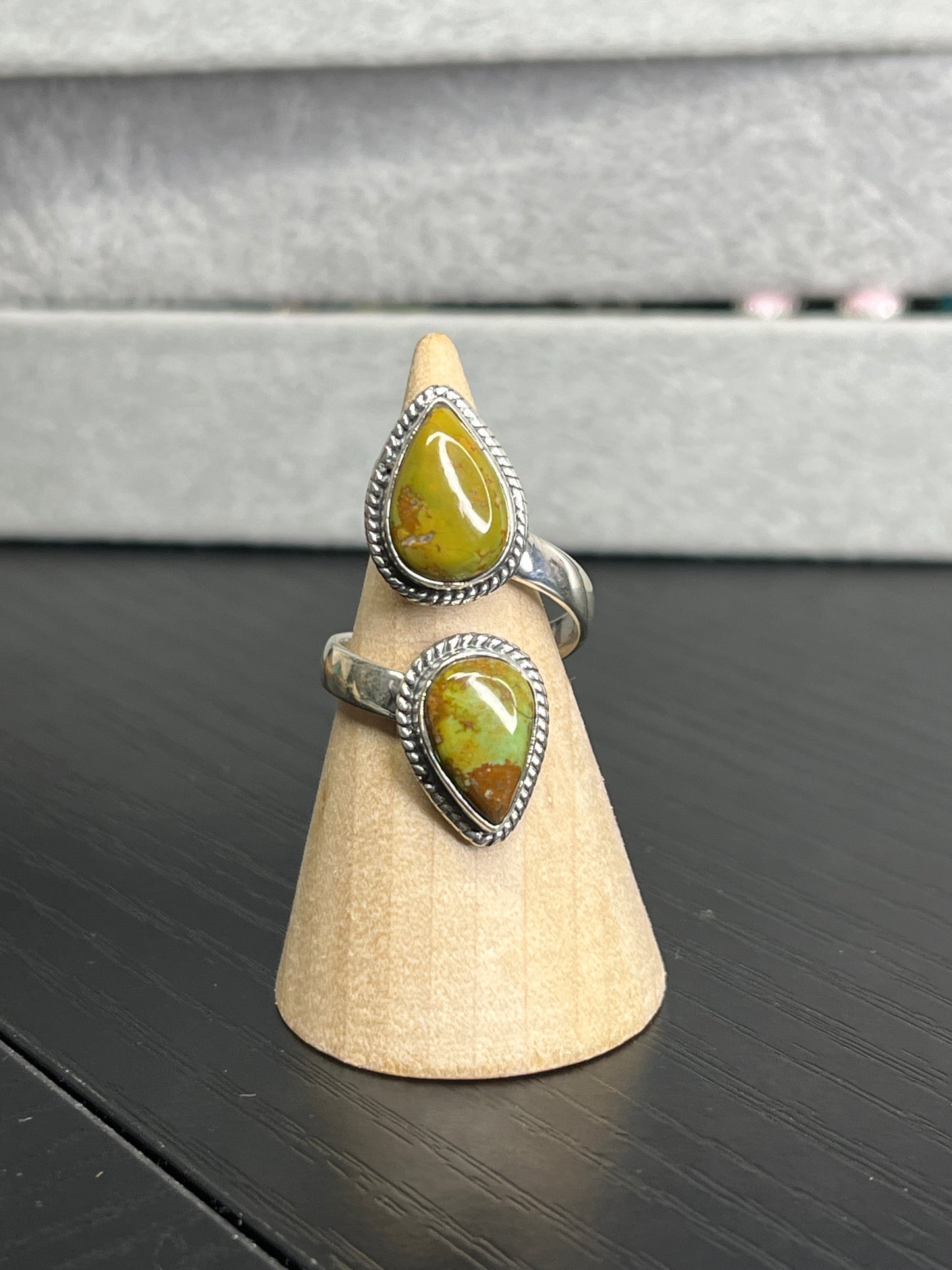 Double Turquoise Bypass Ring - adjustable