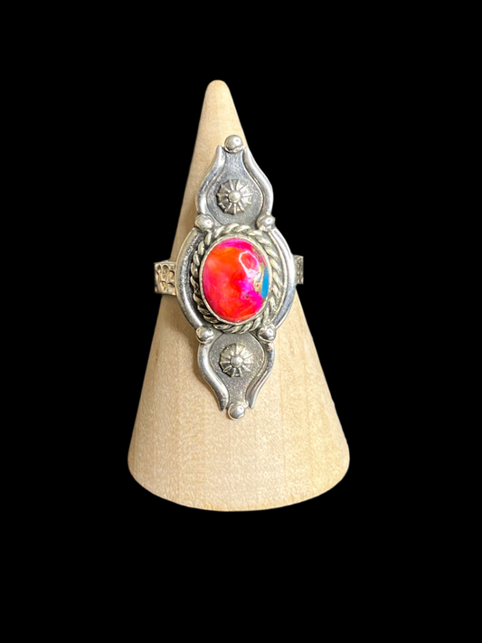 Pink Dahlia Sterling Silver Ring - Adjustable