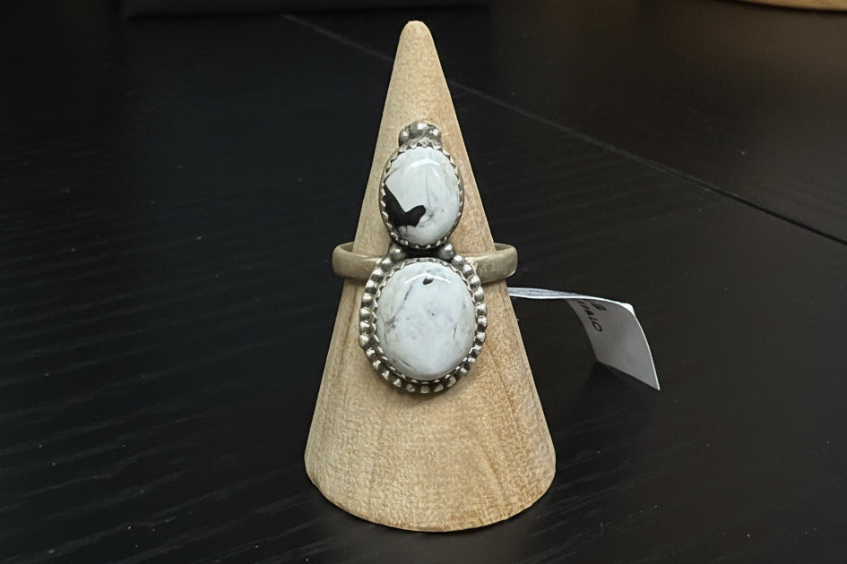 Double Stone White Buffalo Ring - adjustable