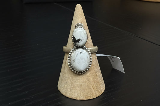 Double Stone White Buffalo Ring - adjustable