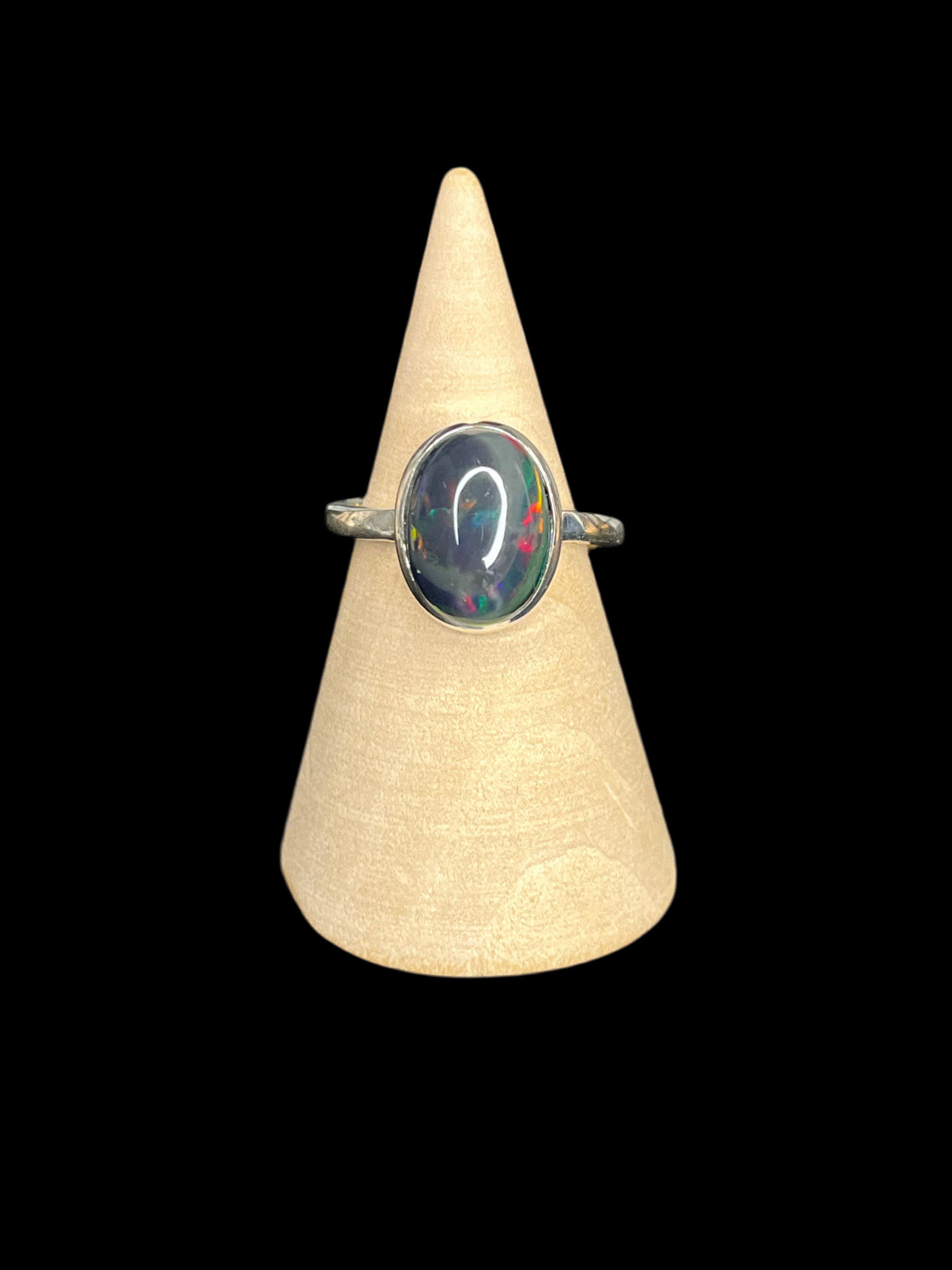 Black Ethiopian Fire Opal Sterling Silver Rings - Adjustable