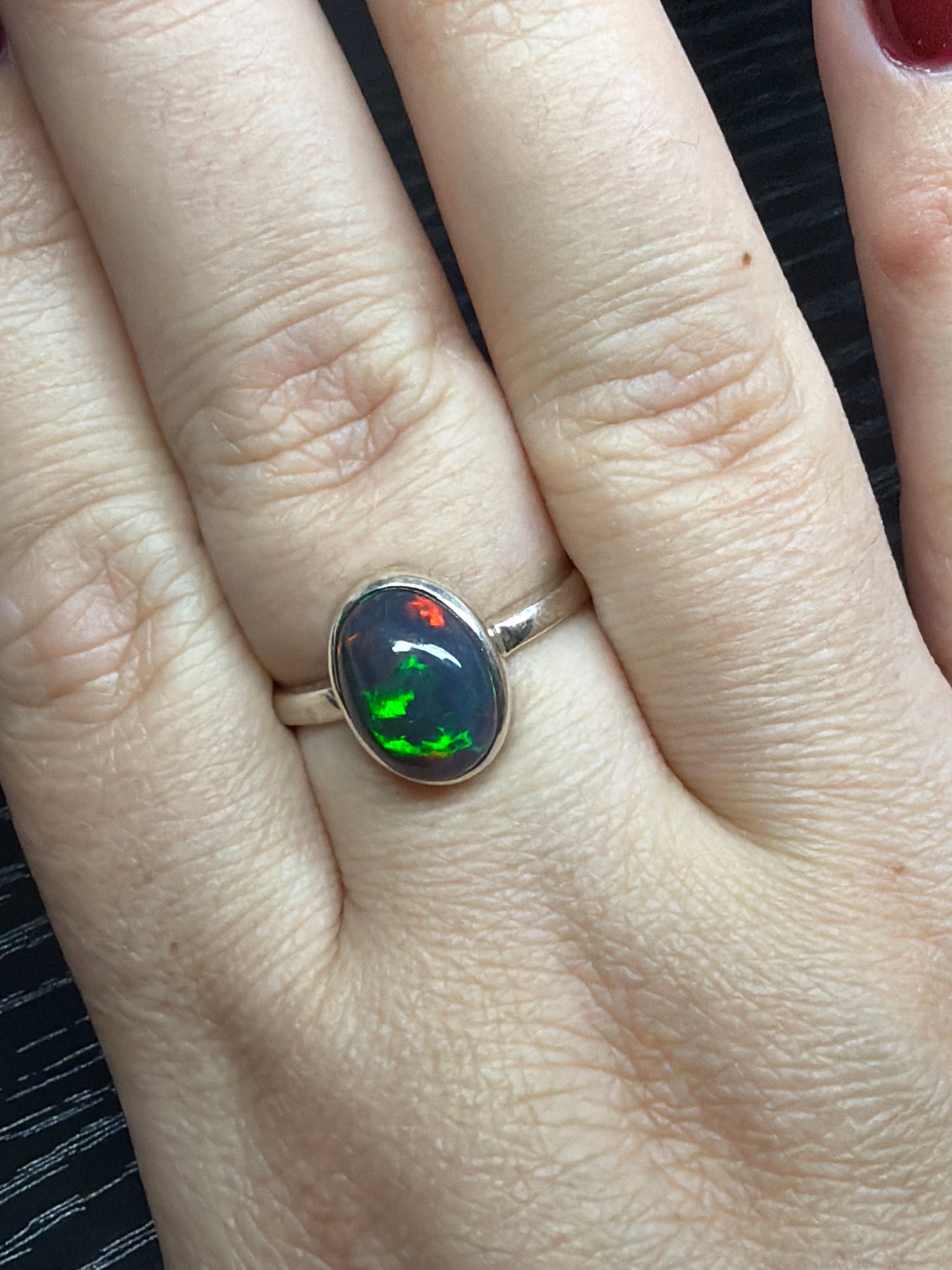 Natural Black Ethiopian Fire Opal Rings - Adjustable