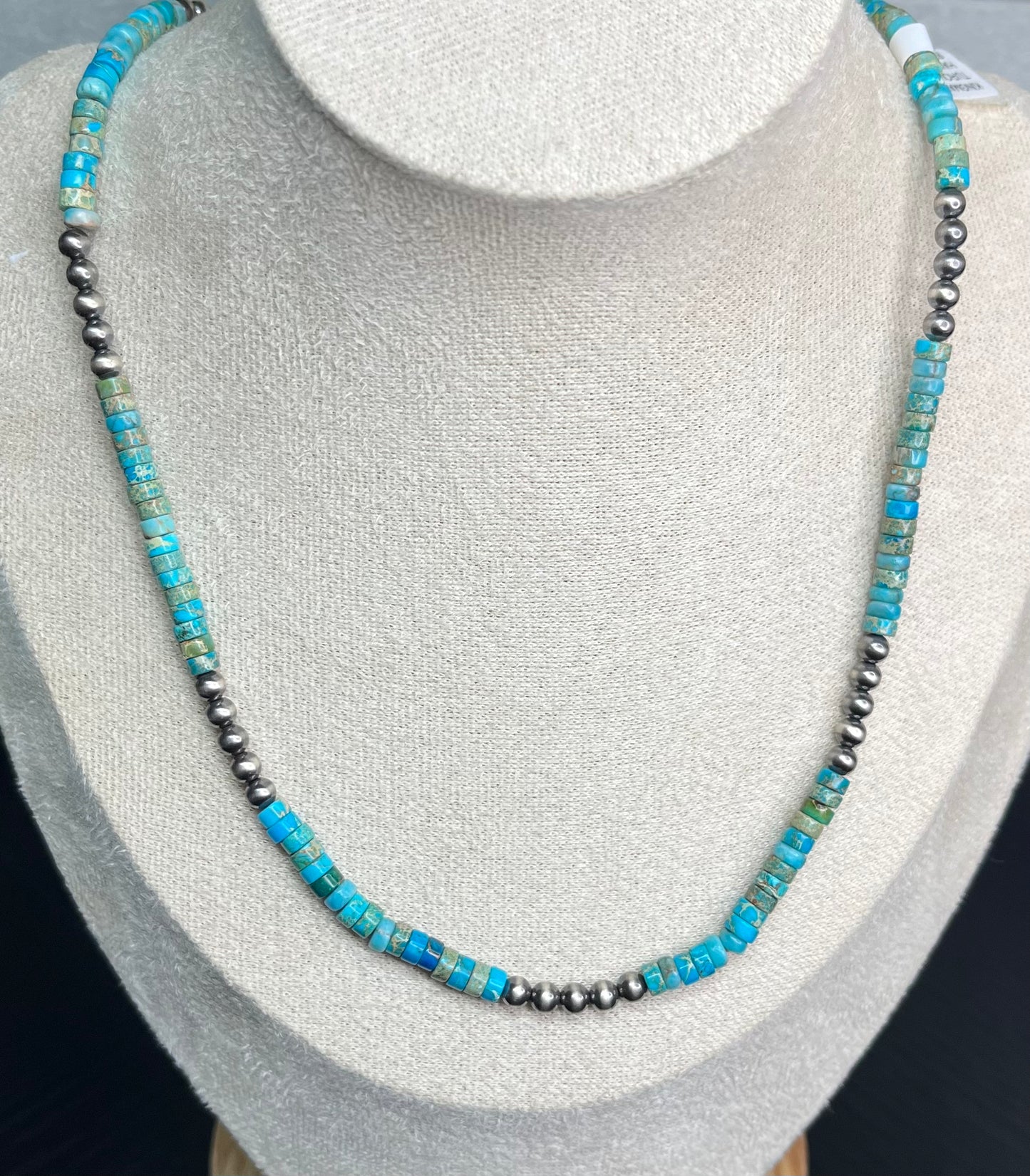 Desert Pearl & Kingman Turquoise Heishi Bead Necklace 18”