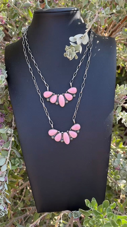 Handcrafted Pink Conch Multi-Stone Bar Necklace