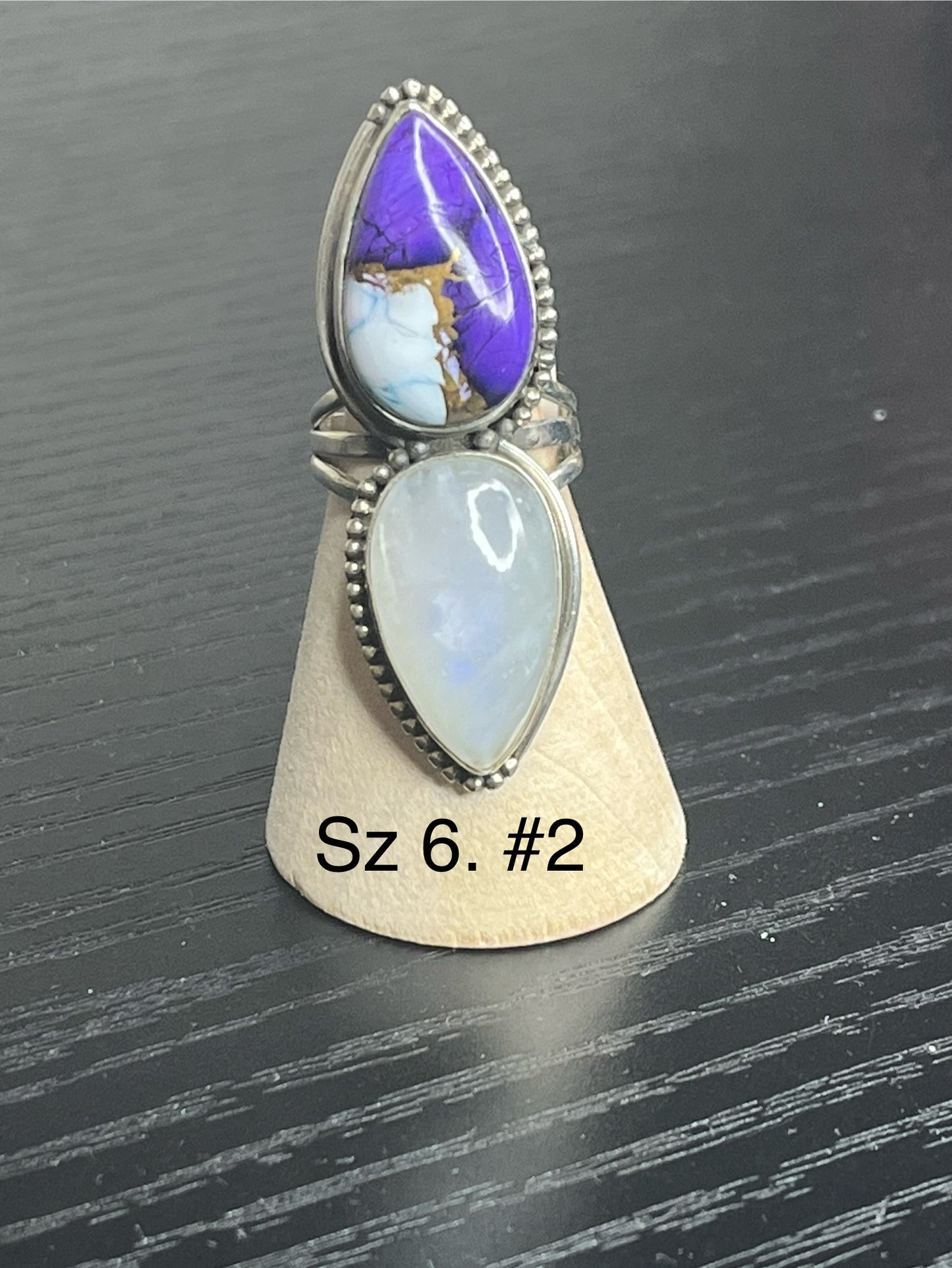 Blue Dahlia & Moonstone Sterling Silver Rings