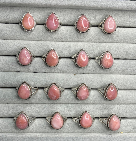 Pink Opal Sterling Silver Rings - sizes 5-12