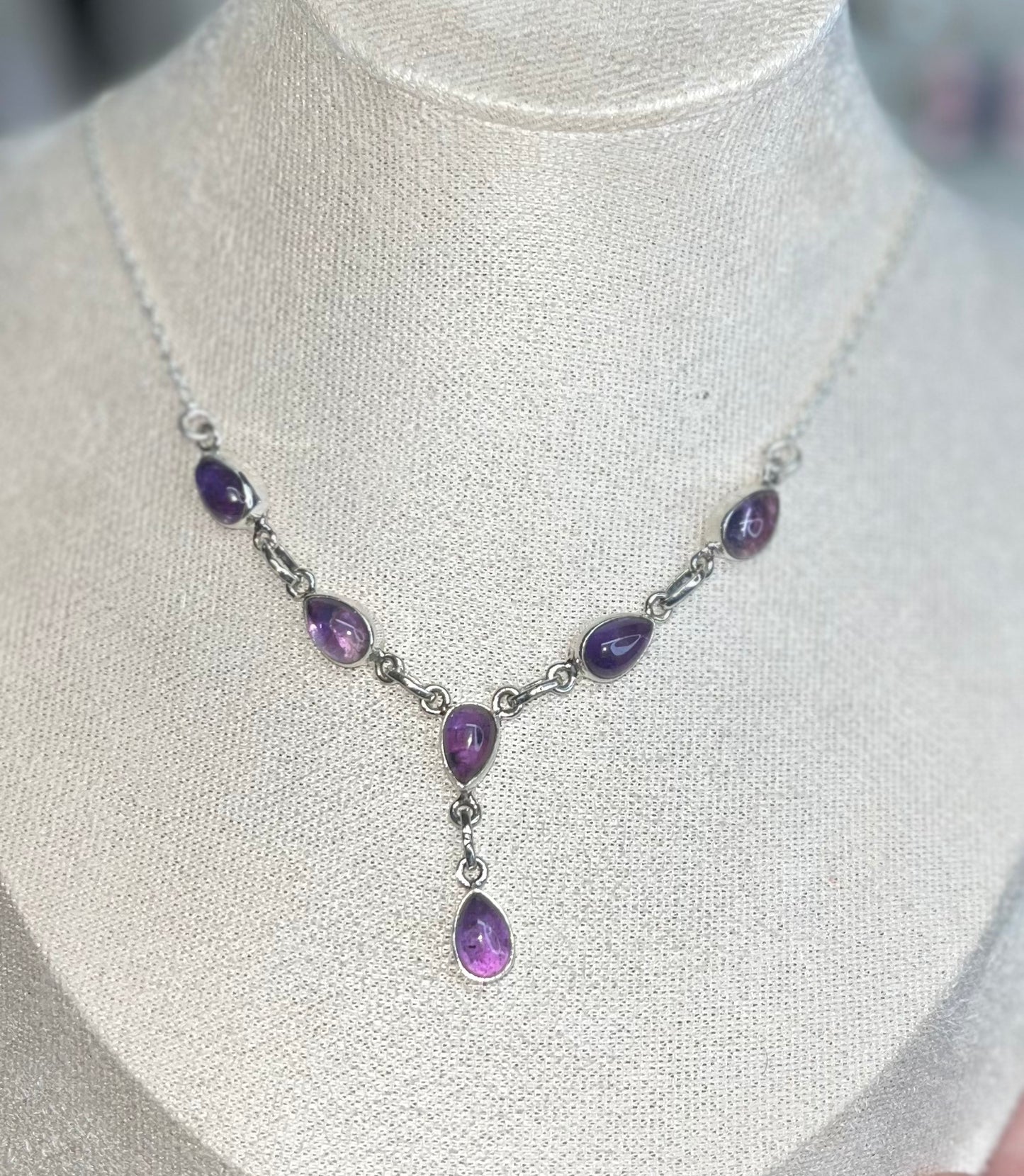 Sterling Silver Y-drop Gemstone Necklaces 16”-18”