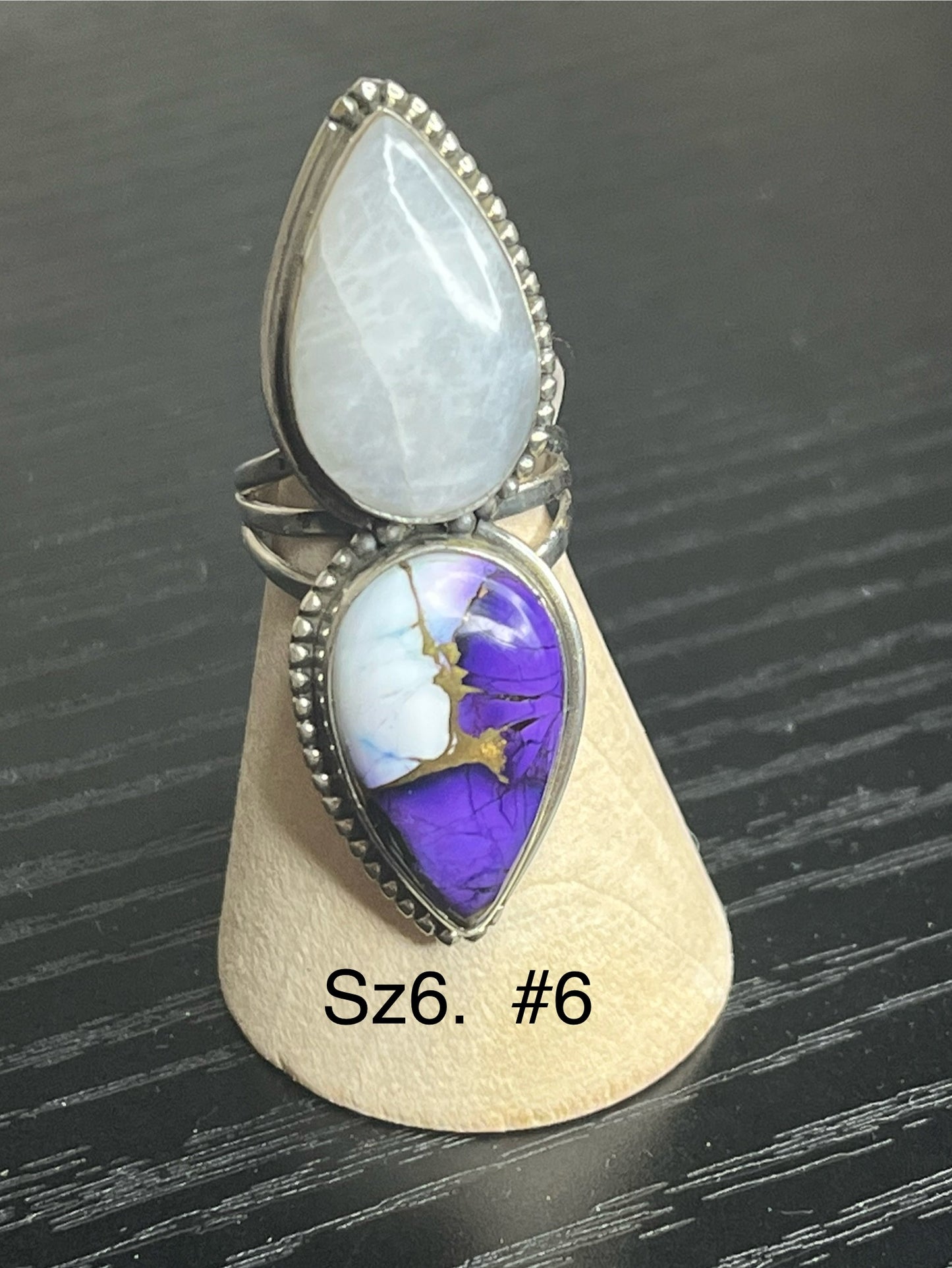 Blue Dahlia & Moonstone Sterling Silver Rings