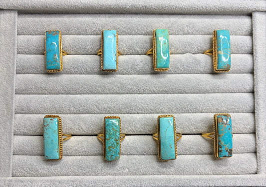 The Golden Turquoise Bar Rings