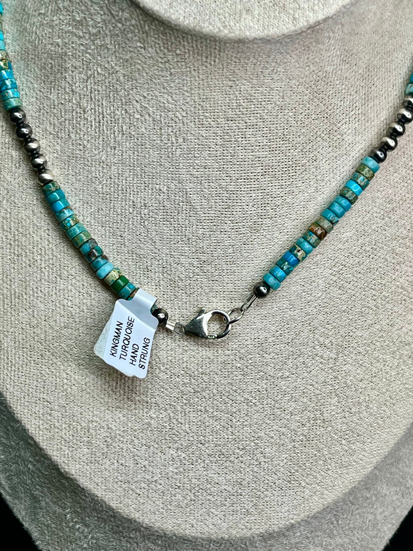 Desert Pearl & Kingman Turquoise Heishi Bead Necklace 18”