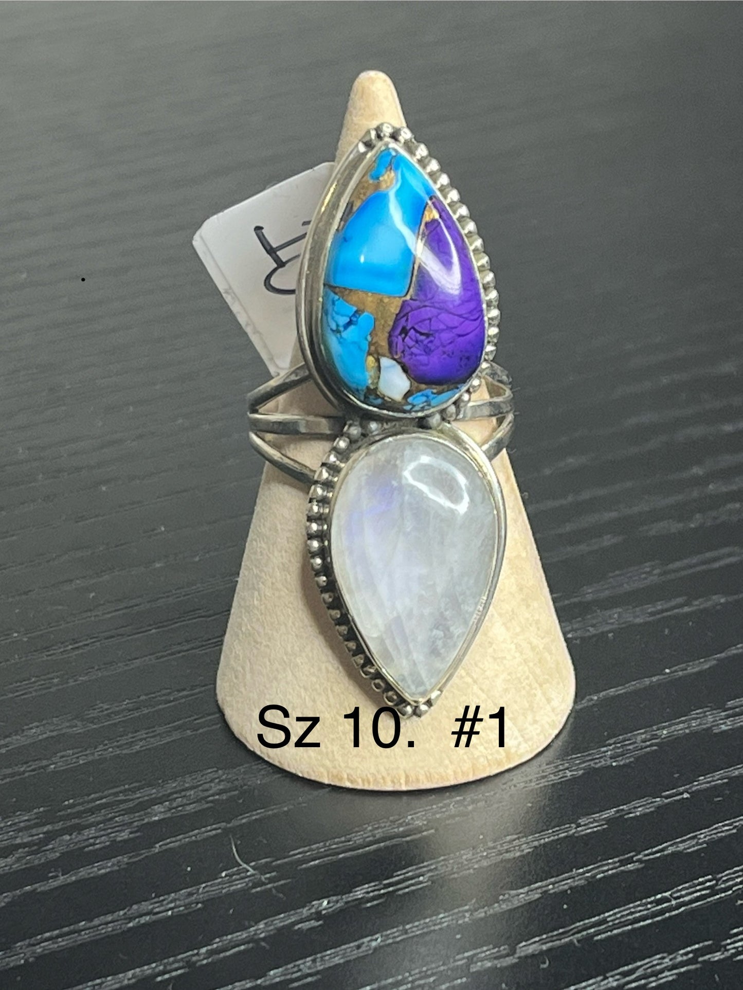 Blue Dahlia & Moonstone Sterling Silver Rings
