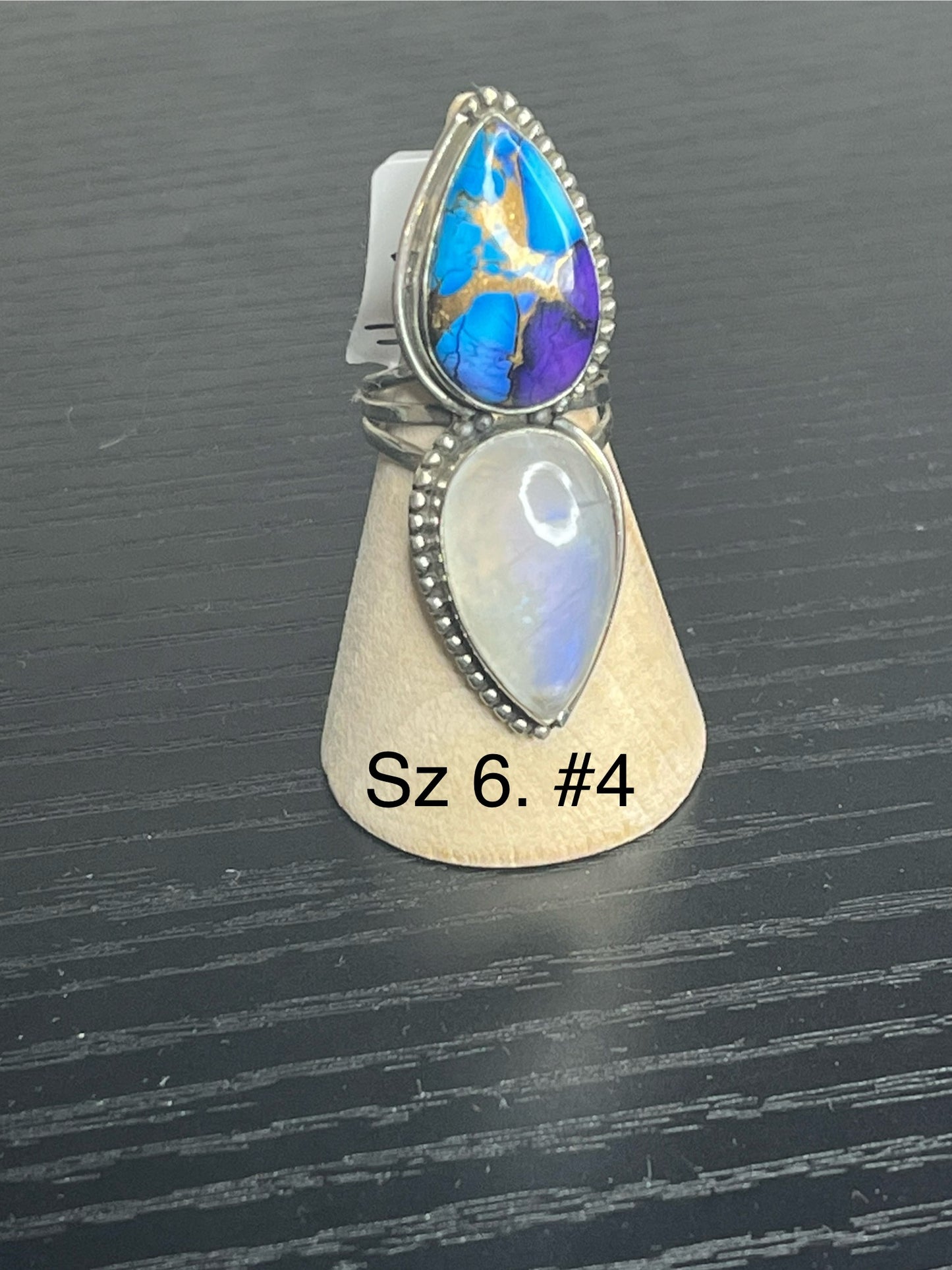 Blue Dahlia & Moonstone Sterling Silver Rings