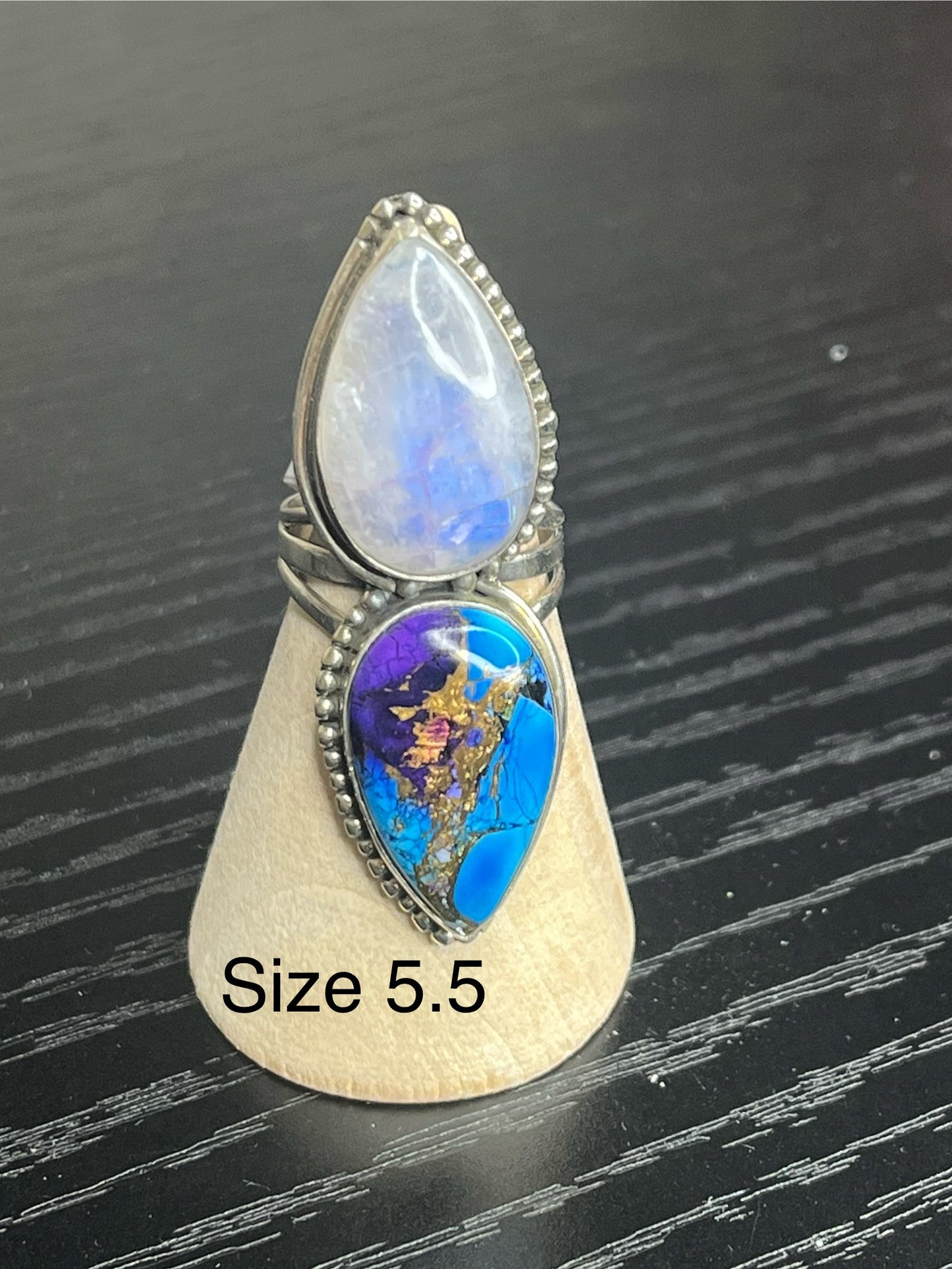 Blue Dahlia & Moonstone Sterling Silver Rings