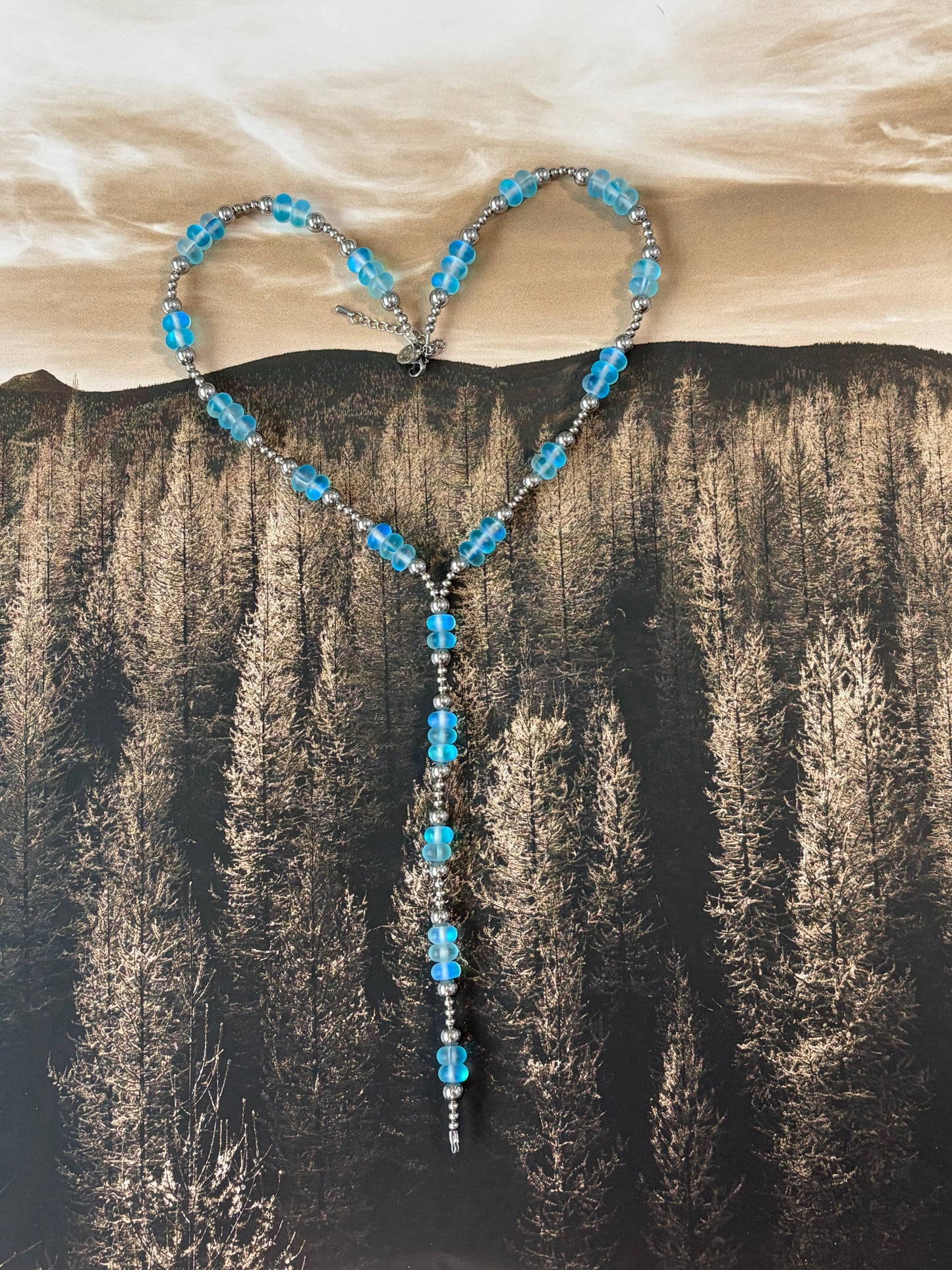 The Mermaid Glass & Desert Steel Lariat Necklace