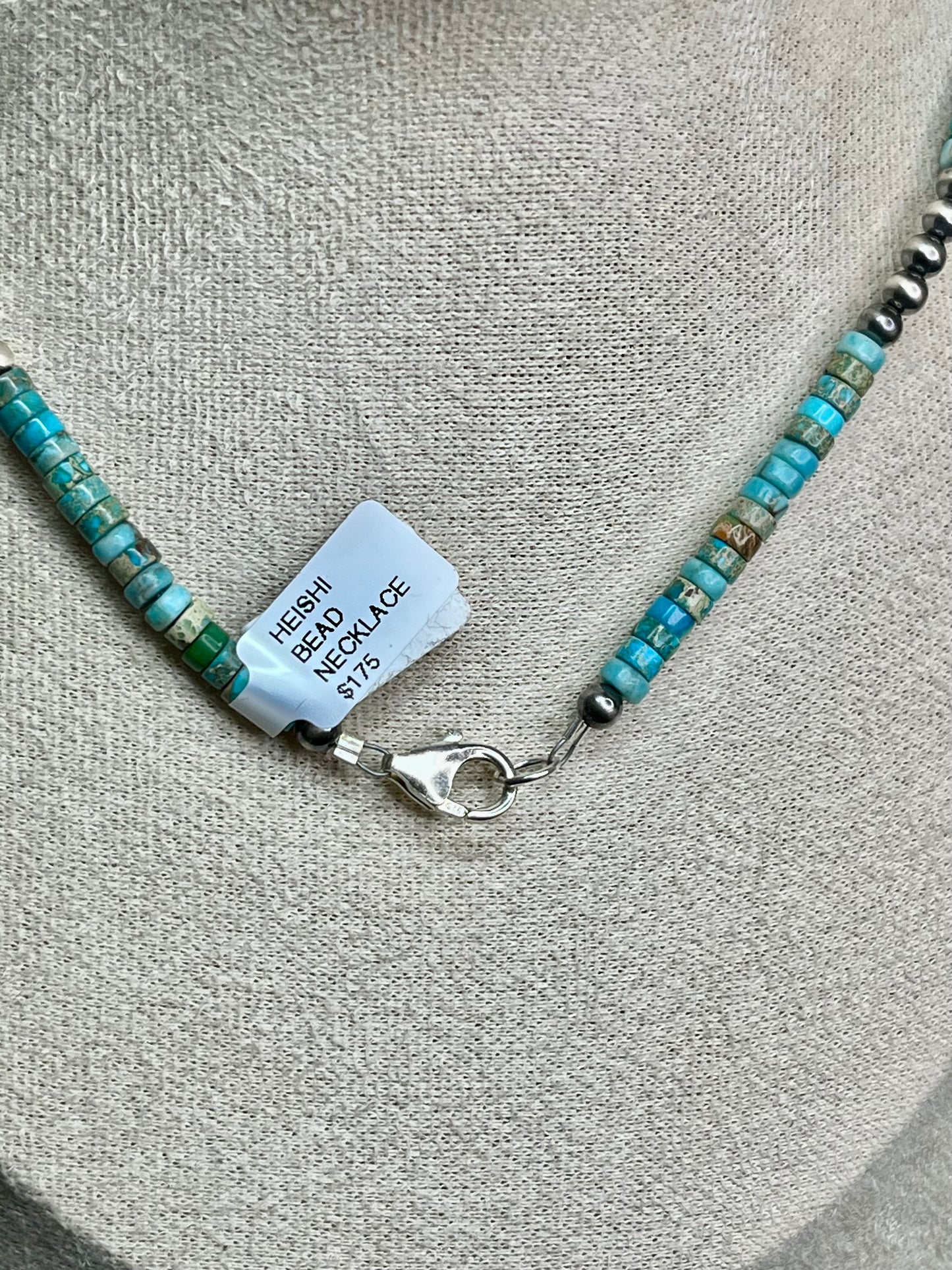 Desert Pearl & Kingman Turquoise Heishi Bead Necklace 18”