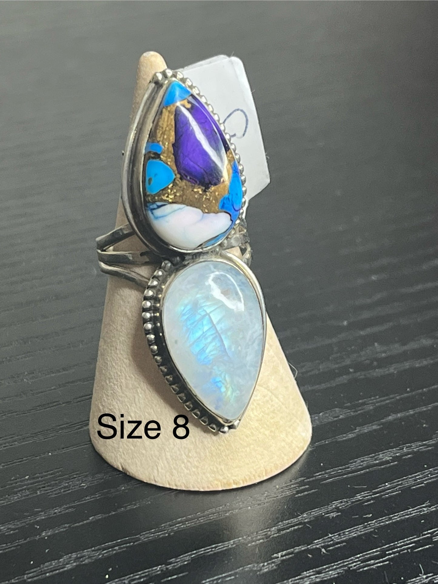 Blue Dahlia & Moonstone Sterling Silver Rings