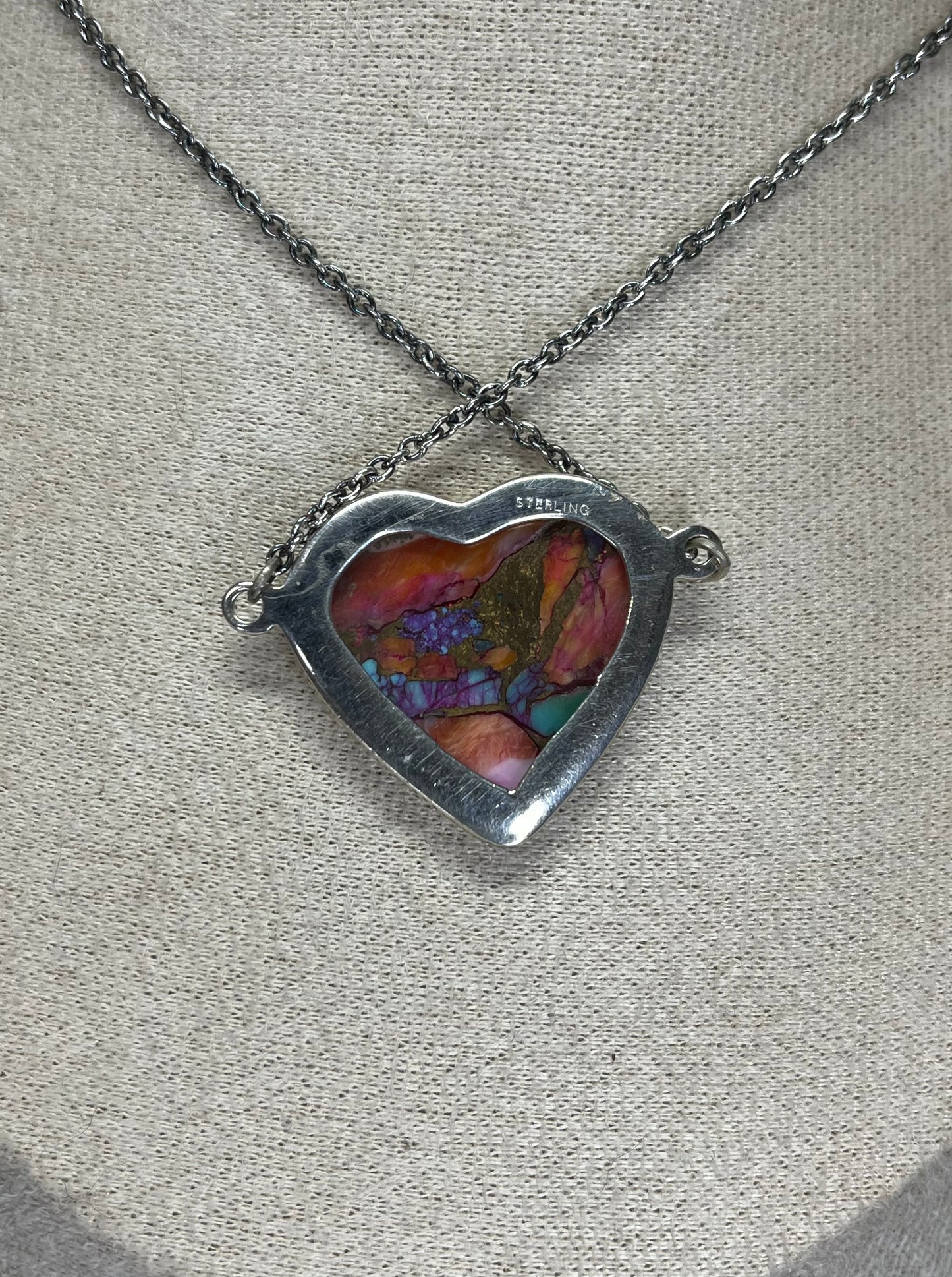 Pink Dahlia & Spiny Oyster Heart Necklace