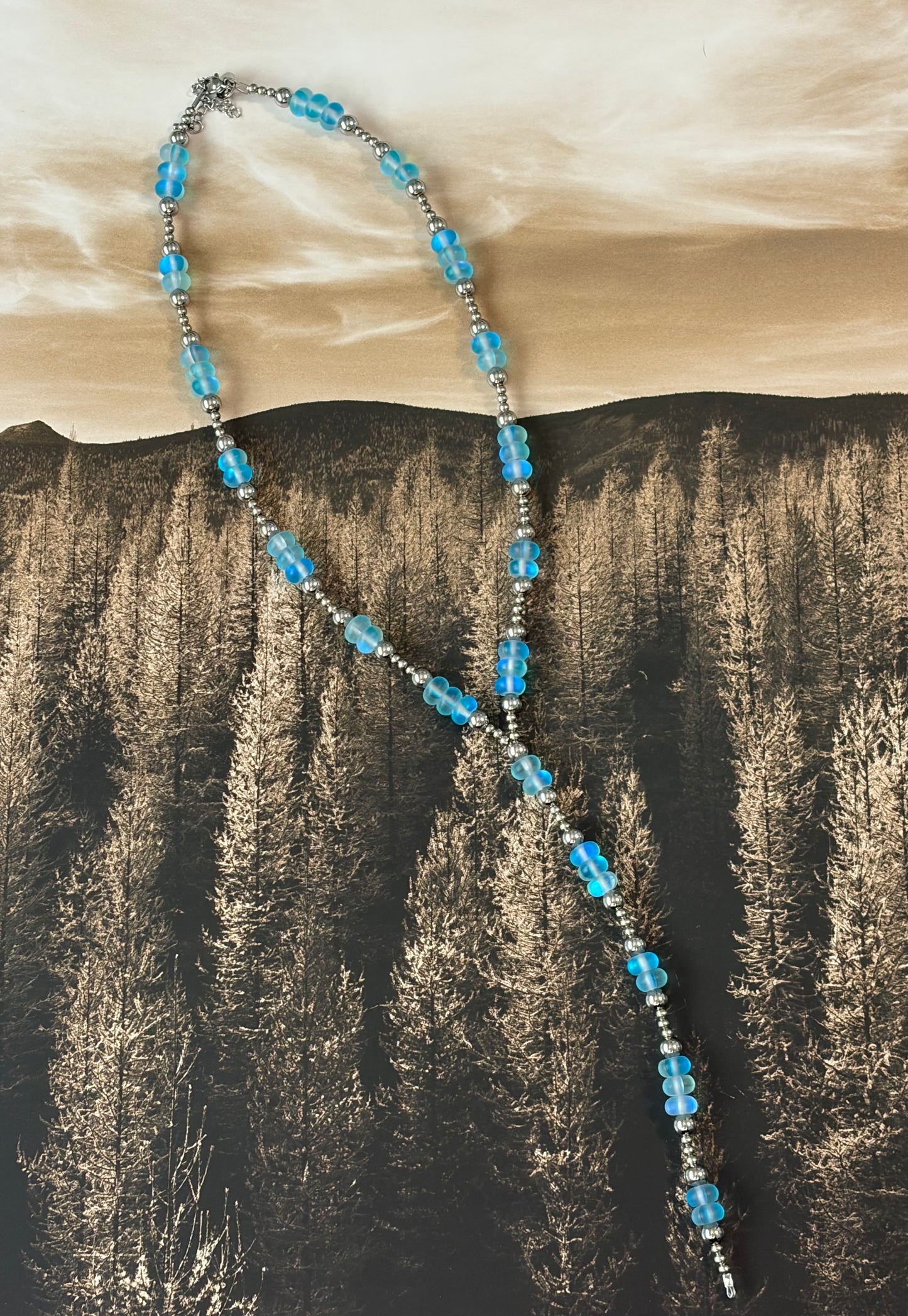 The Mermaid Glass & Desert Steel Lariat Necklace