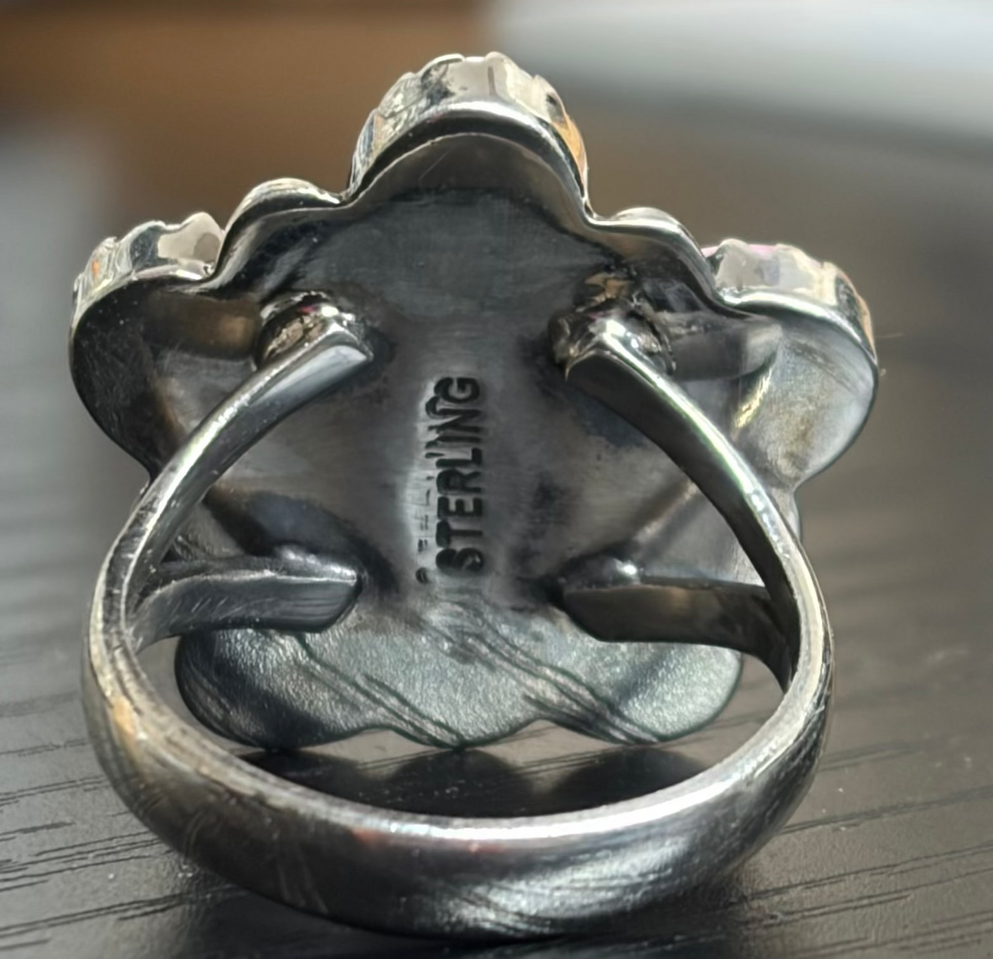 Handcrafted Pink Conch & Kingman Turquoise Cluster Ring - size 8.5