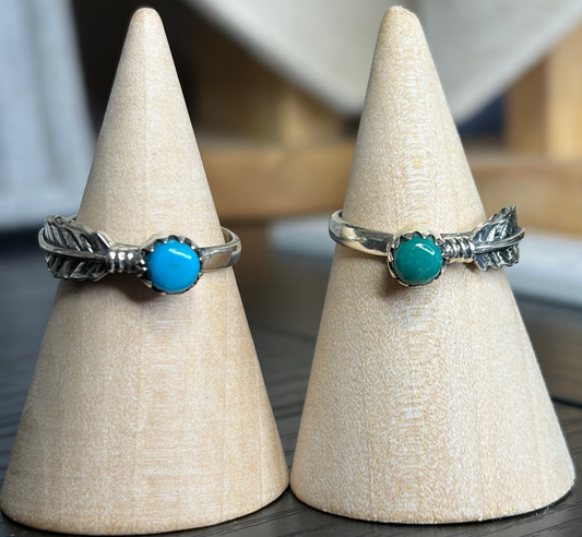 Kingman Turquoise & Feather Band Rings - size 6