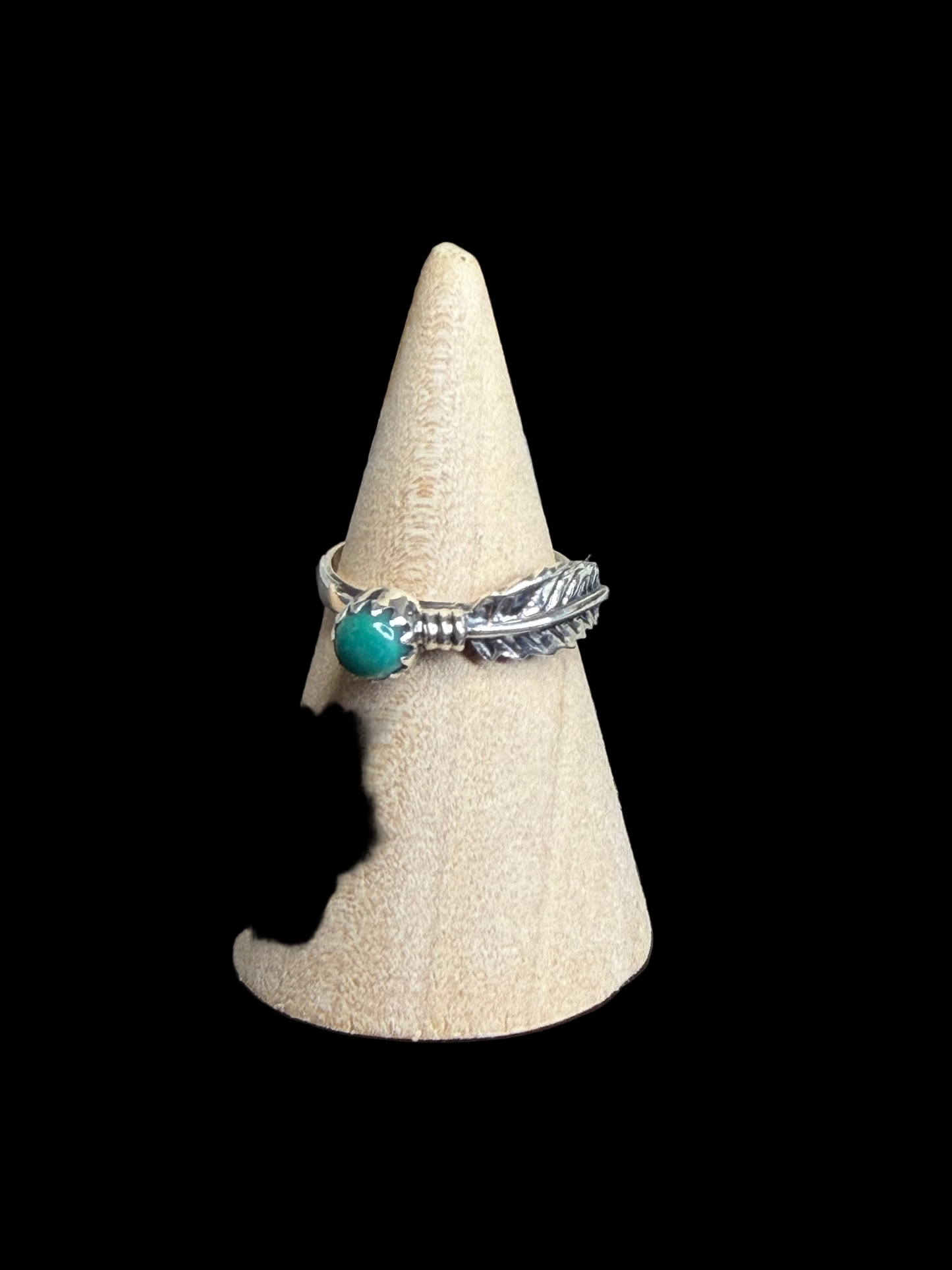 Kingman Turquoise & Feather Band Rings - size 6