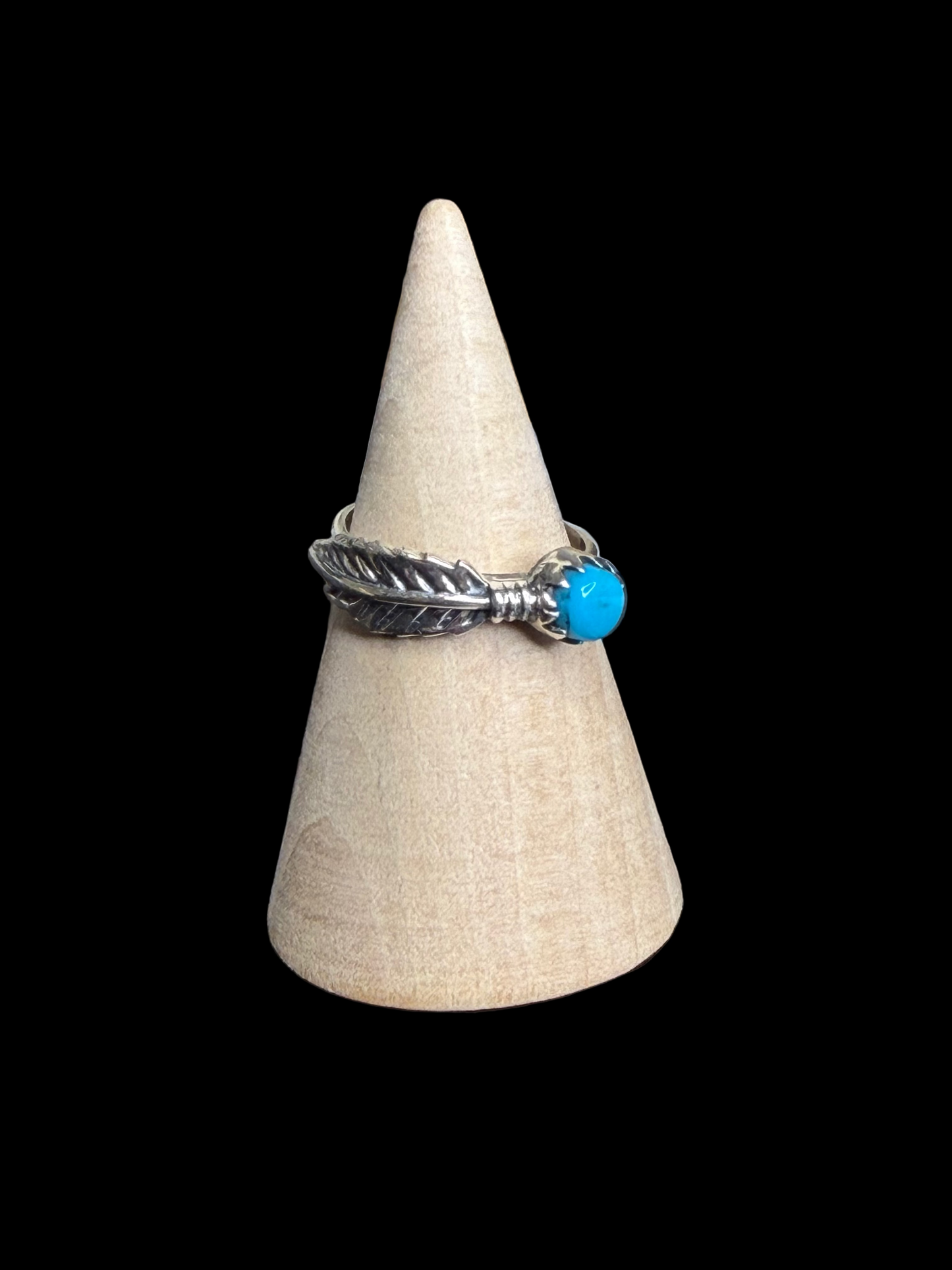 Kingman Turquoise & Feather Band Rings - size 6