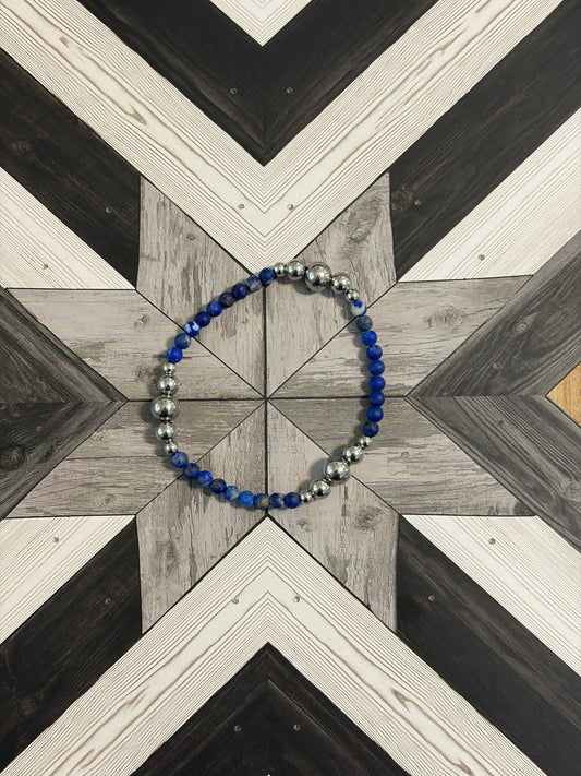 Desert Steel & Lapis Stretch Bracelet