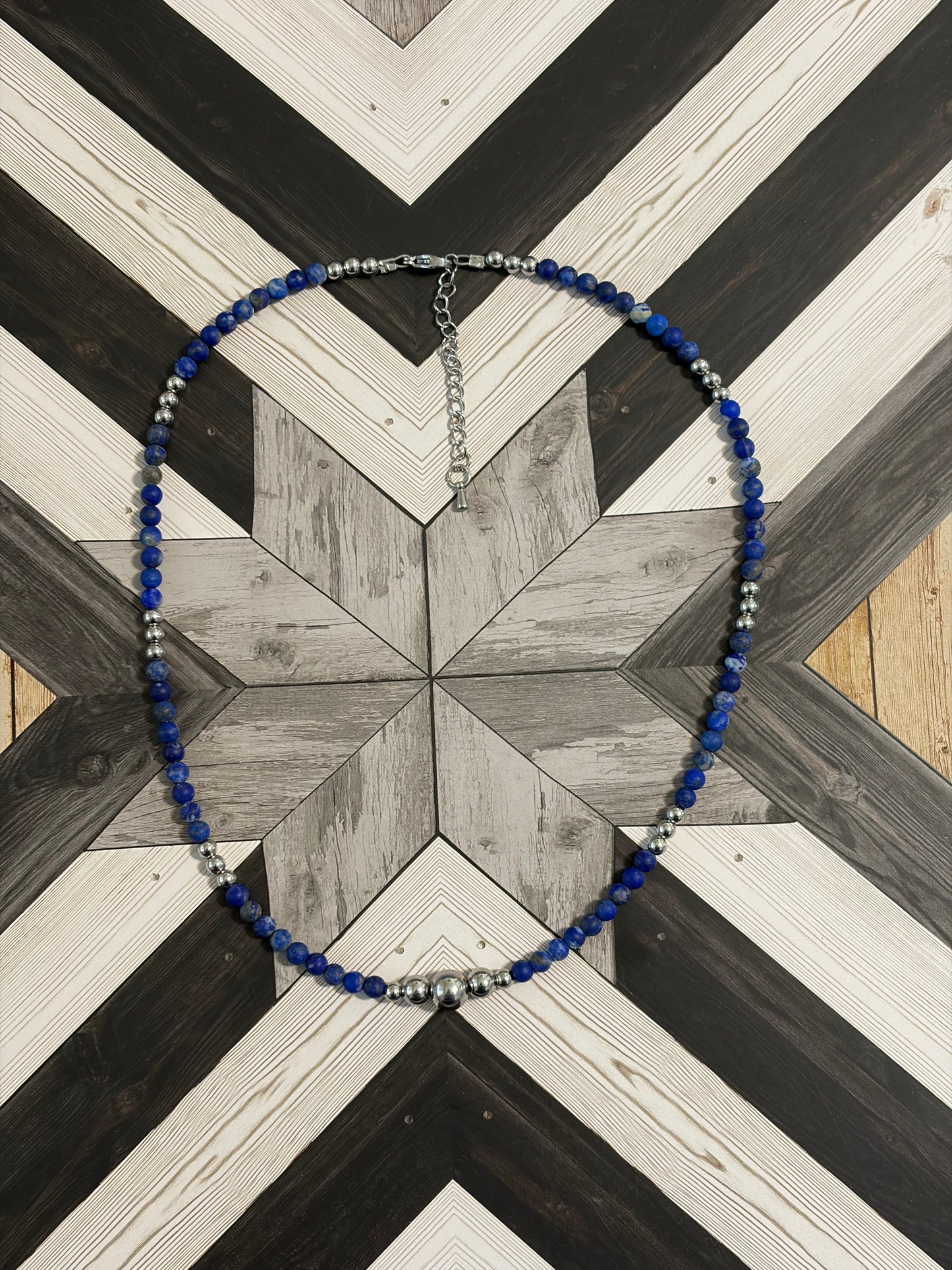 Desert Steel & Matte Lapis Necklace