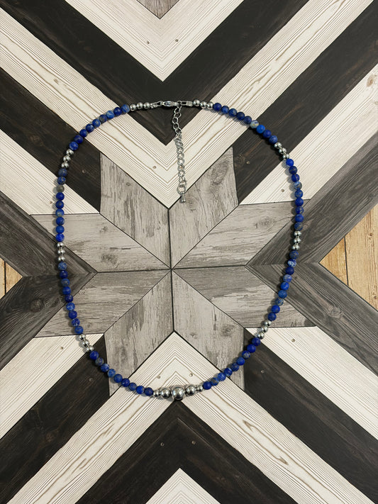 Desert Steel & Matte Lapis Necklace
