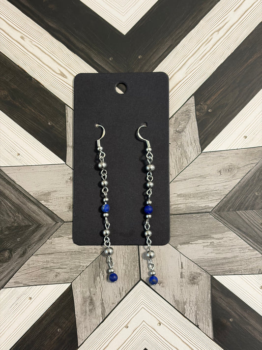 Graduated Desert Steel & Lapis Drop Earrings