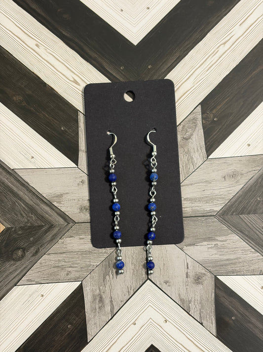 Desert Steel & Lapis 3” Drop Earrings