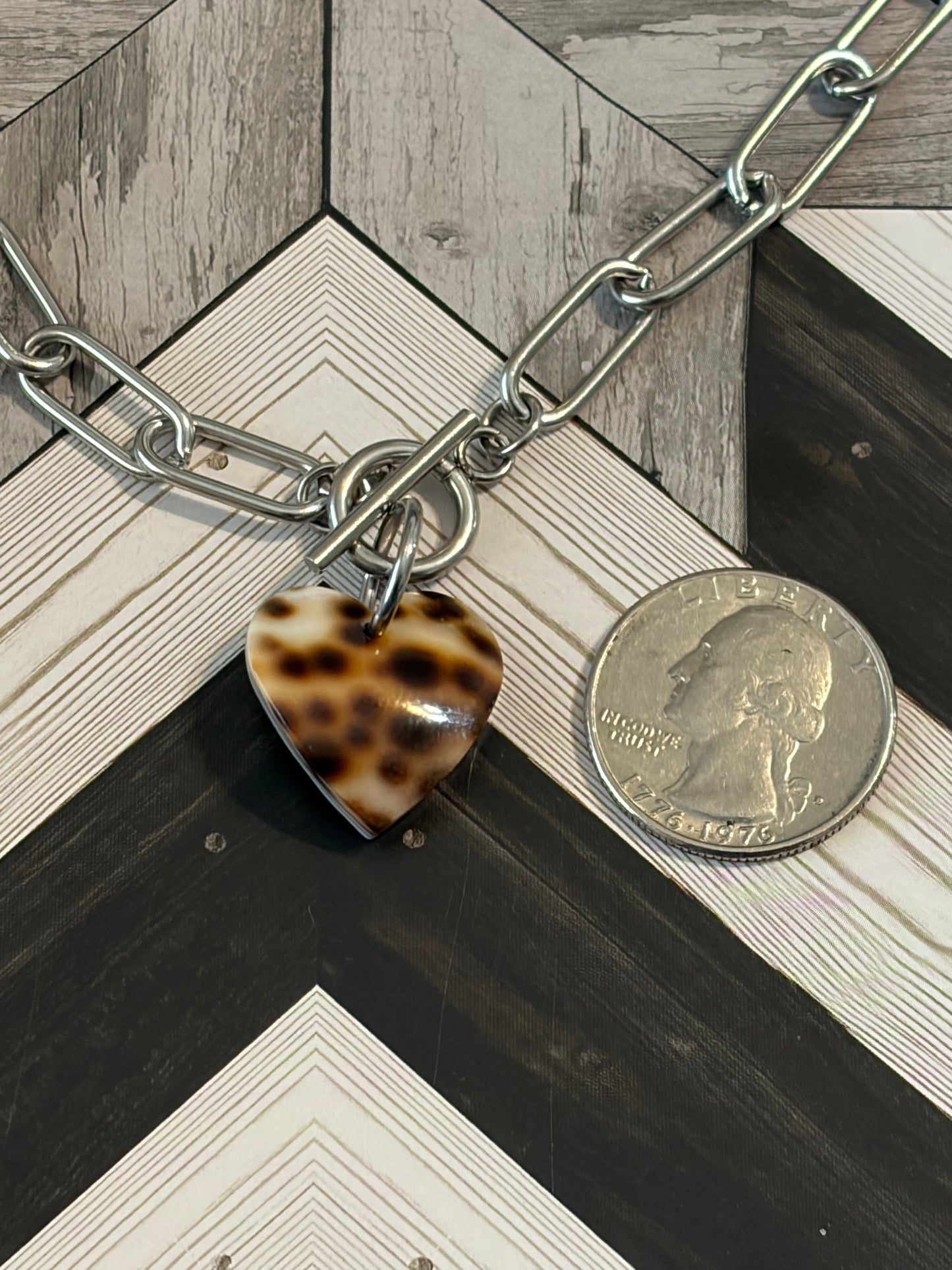 Spotted Cowrie Shell Heart Toggle Necklace