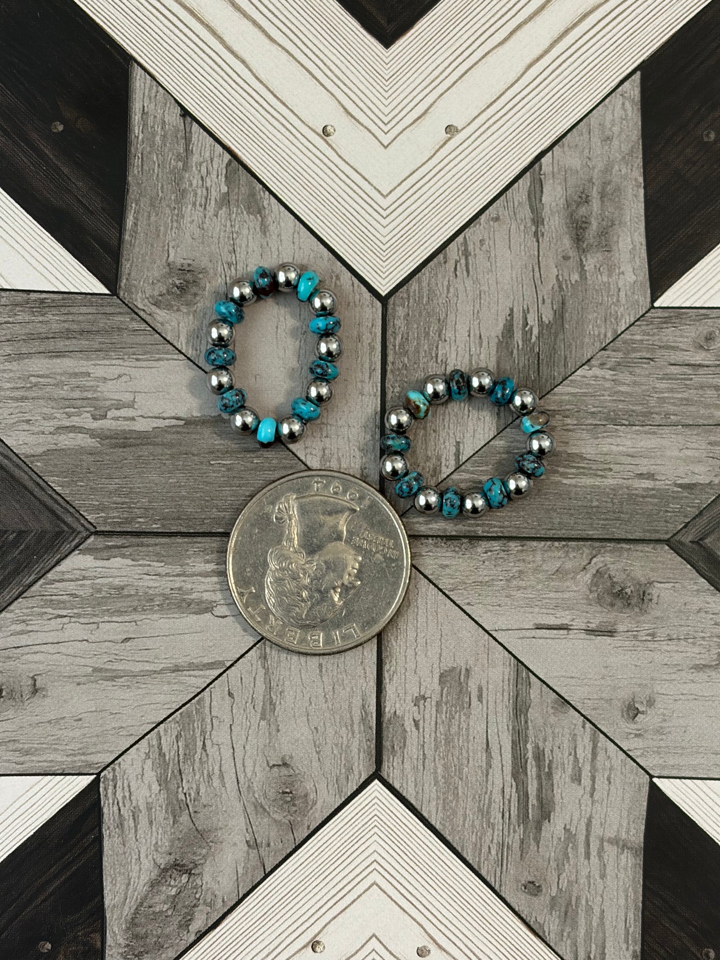 Desert Steel & AZ Turquoise Stretch Rings