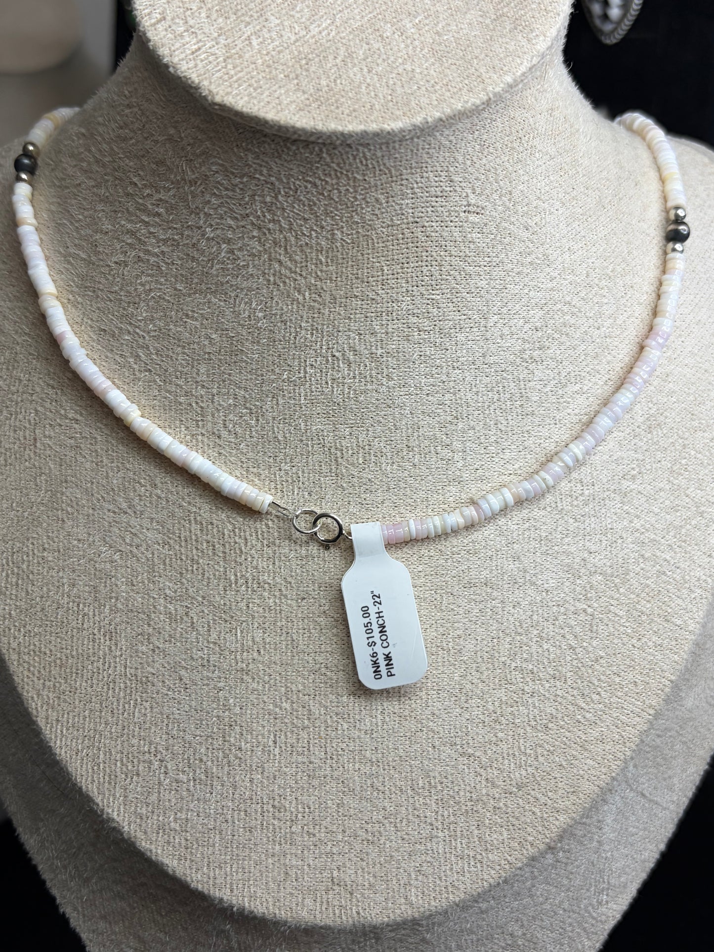 Pink Conch Shell & Desert Pearl Necklace - 22”