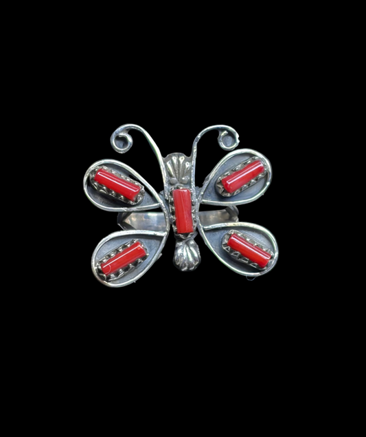 Italian Coral Butterfly Ring - size 7